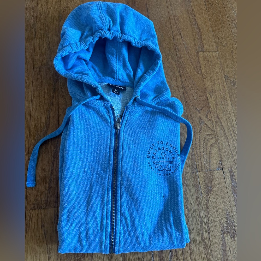 Patagonia Full Zip Hoodie Blue Organic Cotton Outdoor